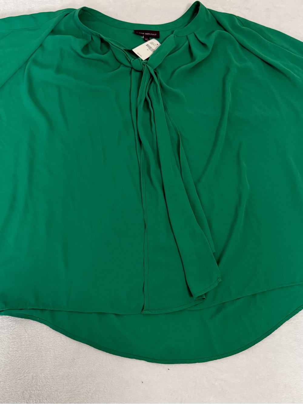 Lane Bryant Blouse Womens 22 Green Tie Neck Short Sleeve High Low Top NWT